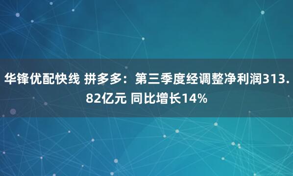 华锋优配快线 拼多多：第三季度经调整净利润313.82亿元 同比增长14%